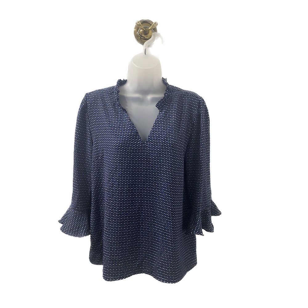 T Tahari Geo Print Bell Sleeve Tunic Blouse  Medium NWT